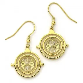 Sterling Silver Gold Plated Time Turner Drop Earrings with Crystal Elements