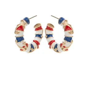 Stripe Anchor Enamel Hoop Earrings