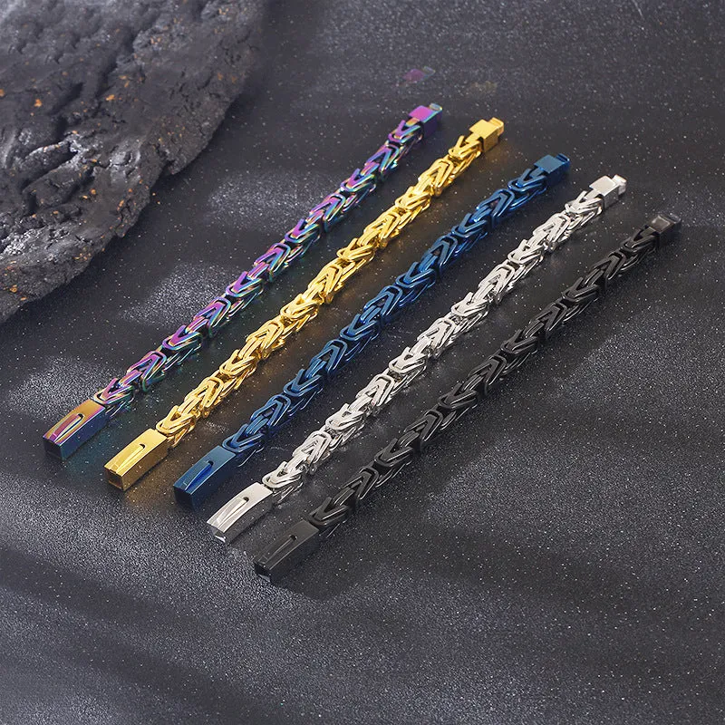 Stylish Hip-Hop Byzantine Bracelet for Men - Glossy 8mm V Type Titanium Steel Emperor Chain