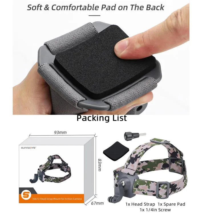 Sunnylife TD672 360 Rotation Adjustable Head Strap Vlog POV Mount Belt for GoPro, Insta360, DJI Osmo Action and Other Action Cameras (Camouflage)