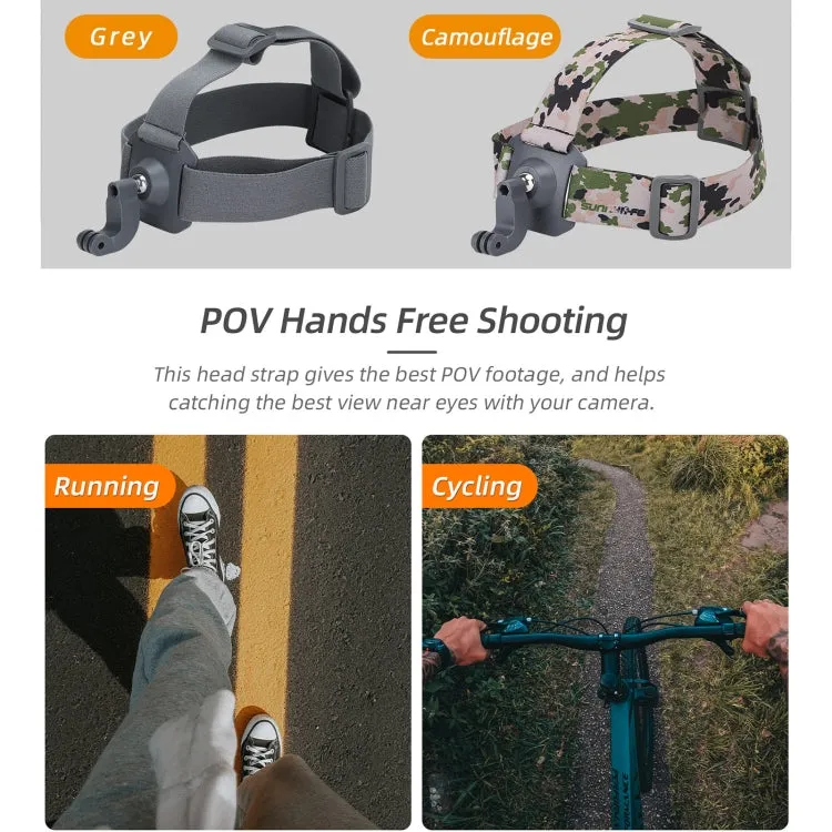 Sunnylife TD672 360 Rotation Adjustable Head Strap Vlog POV Mount Belt for GoPro, Insta360, DJI Osmo Action and Other Action Cameras (Camouflage)