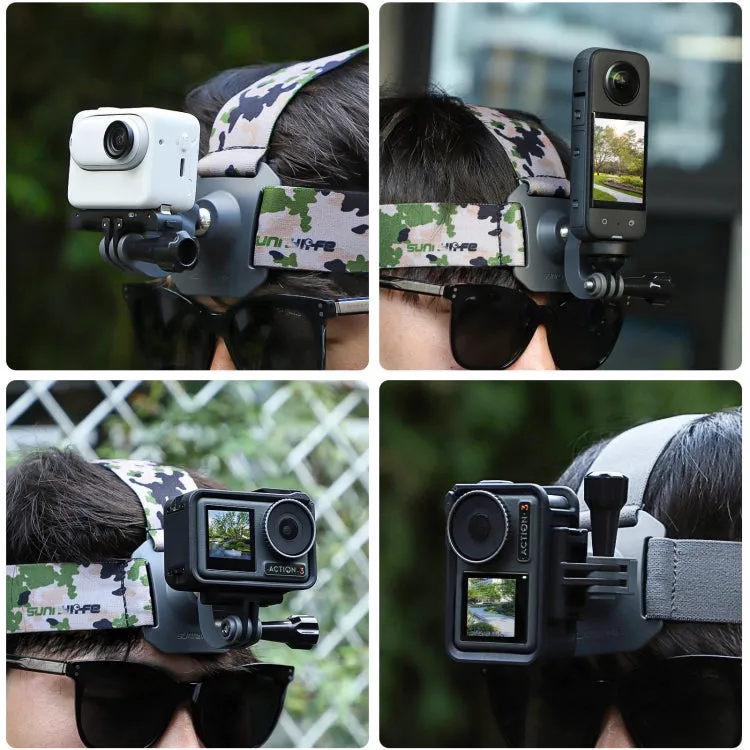 Sunnylife TD672 360 Rotation Adjustable Head Strap Vlog POV Mount Belt for GoPro, Insta360, DJI Osmo Action and Other Action Cameras (Camouflage)