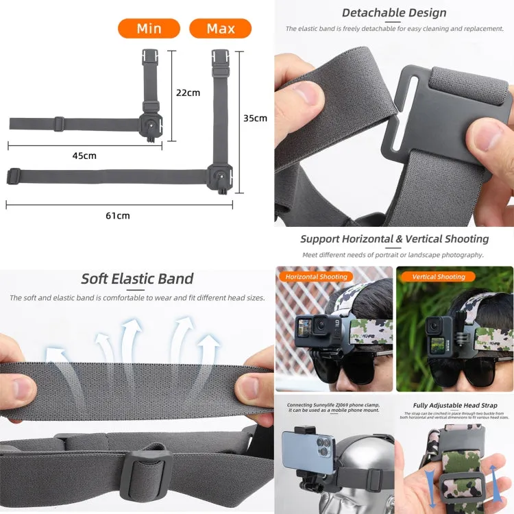 Sunnylife TD672 360 Rotation Adjustable Head Strap Vlog POV Mount Belt for GoPro, Insta360, DJI Osmo Action and Other Action Cameras (Camouflage)