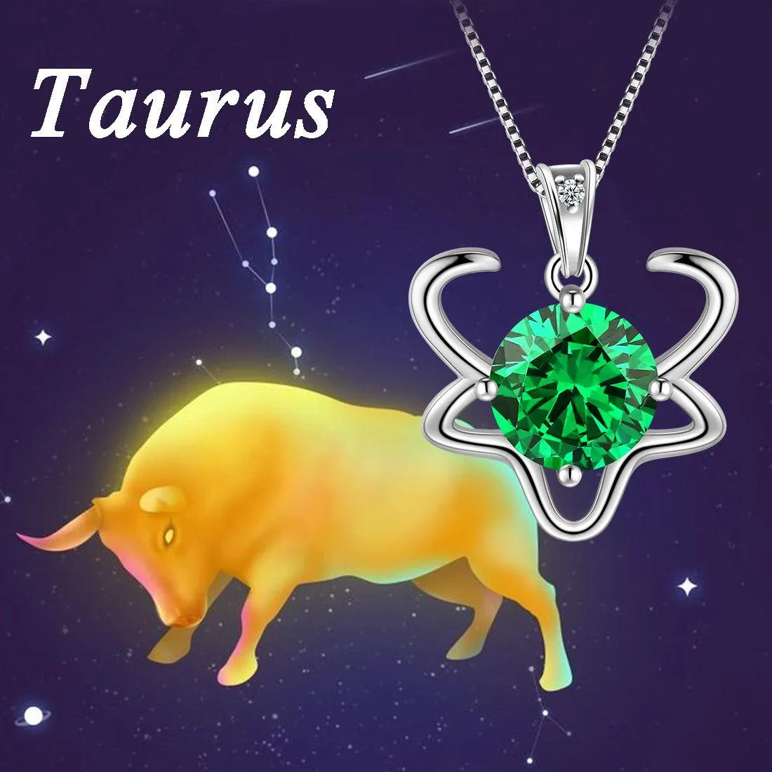 Taurus Zodiac Necklace May Birthstone Pendant Women Girls Jewelry Birthday Gift Women Girls Jewelry Birthday Gift