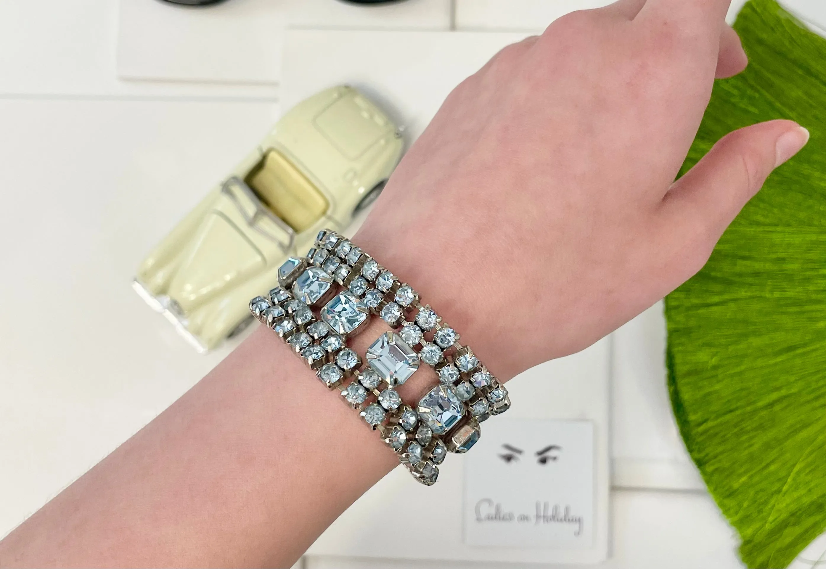 The most elegant emerald cut icy blue tennis bracelet... so elegant