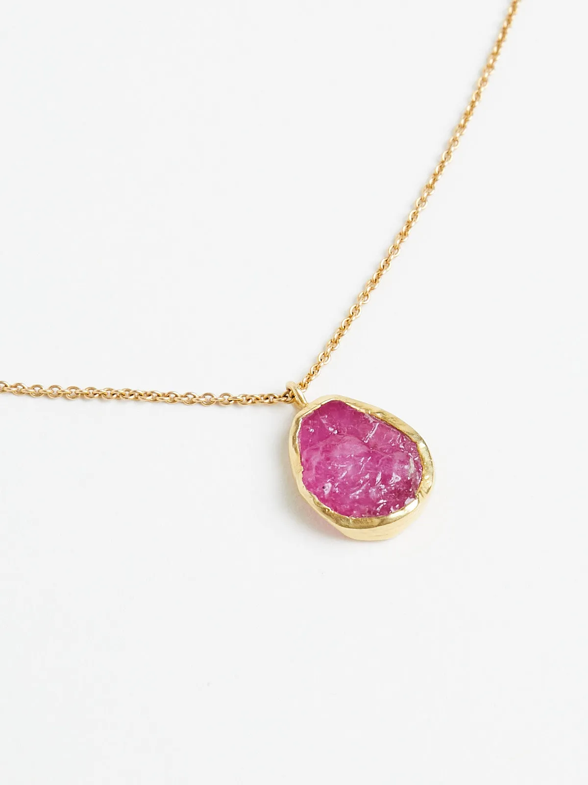 Three Stone Necklace with Rough Ruby