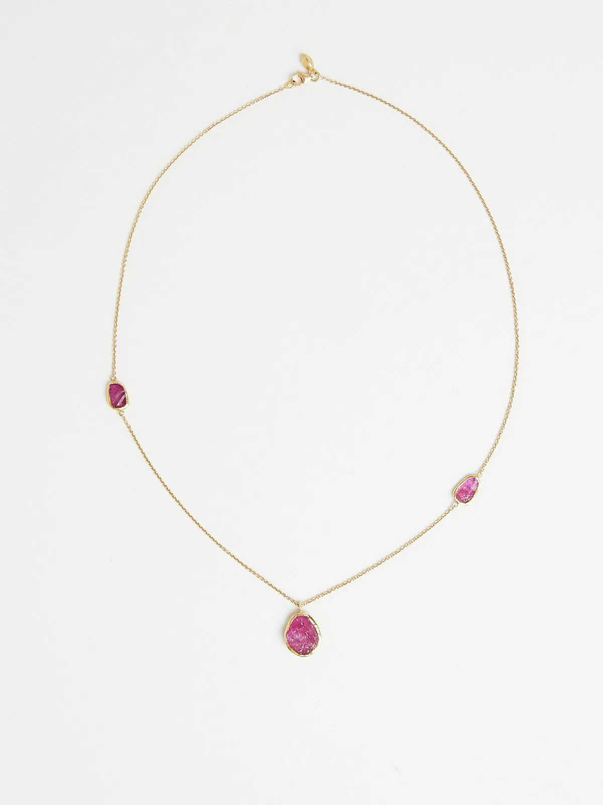 Three Stone Necklace with Rough Ruby