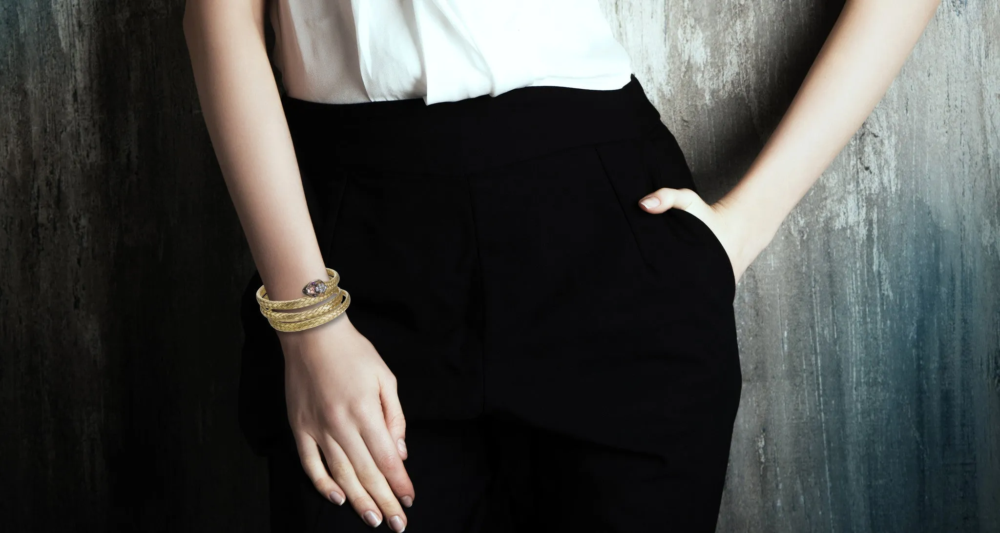 Victorian Diamond & Gold Snake Bangle