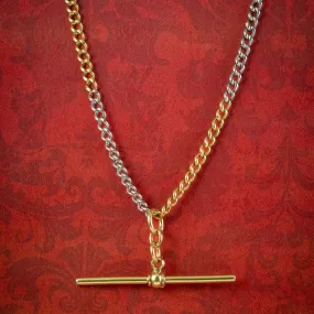 Vintage Albert Chain Necklace Two Tone 18ct Gold Platinum