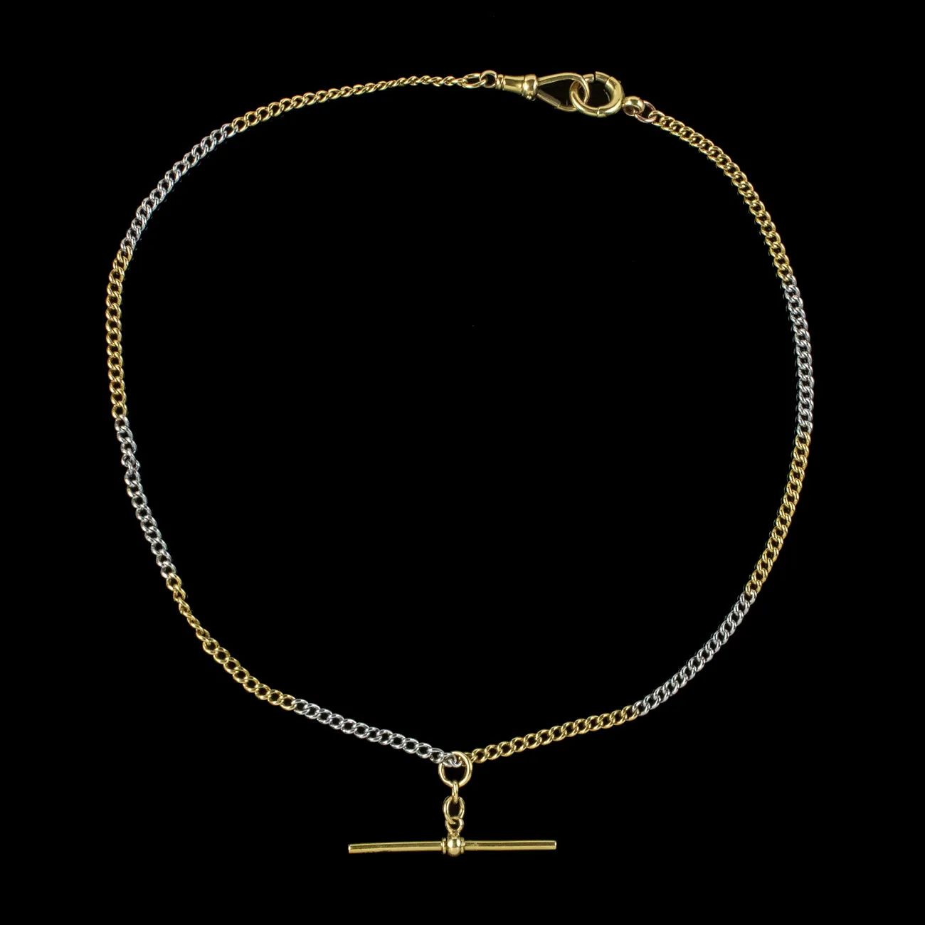 Vintage Albert Chain Necklace Two Tone 18ct Gold Platinum