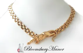 Vintage Cartier 18k Yellow Gold Maillon Panthere 3-Row Necklace with Emerald Eyes