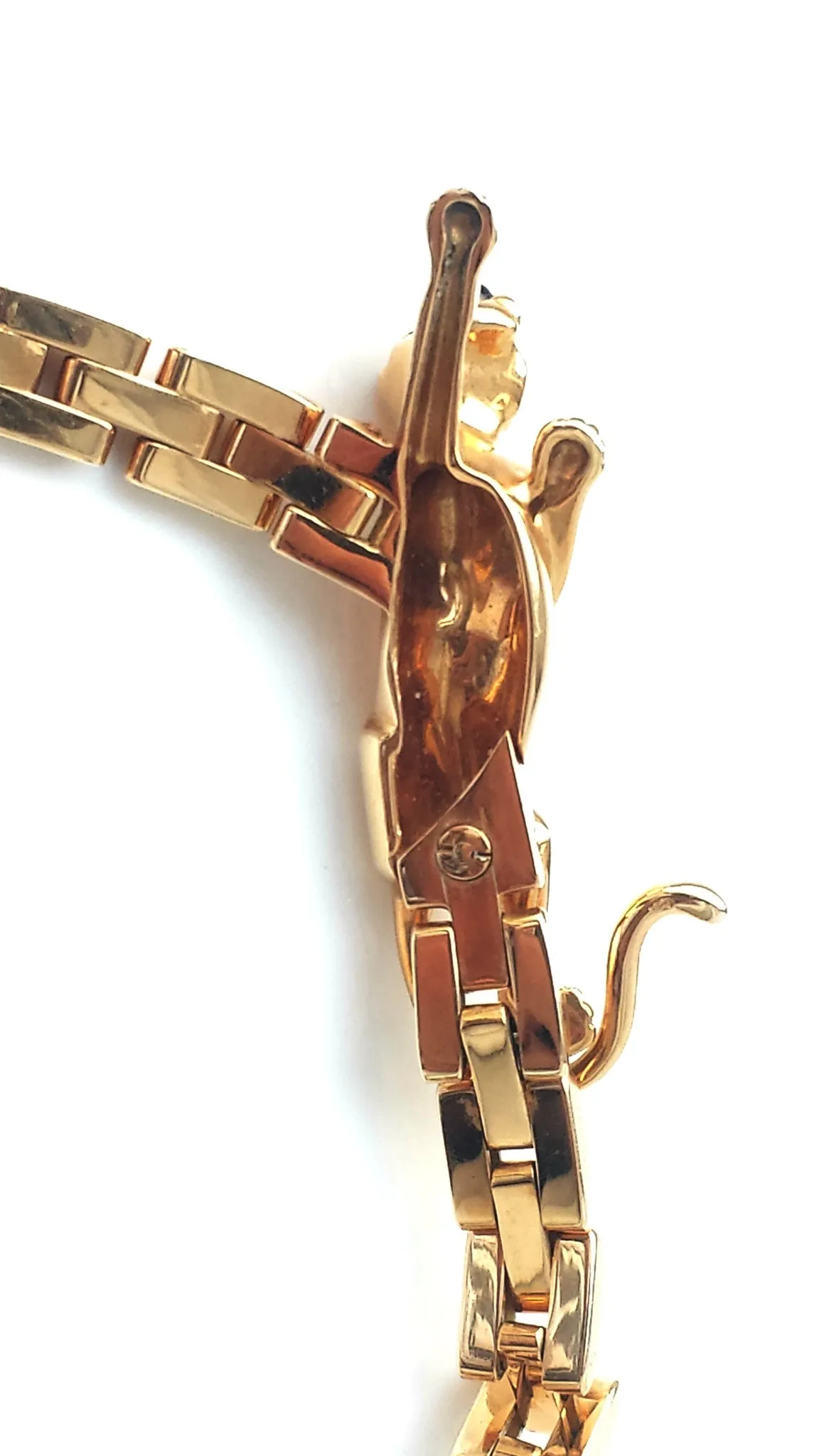 Vintage Cartier 18k Yellow Gold Maillon Panthere 3-Row Necklace with Emerald Eyes