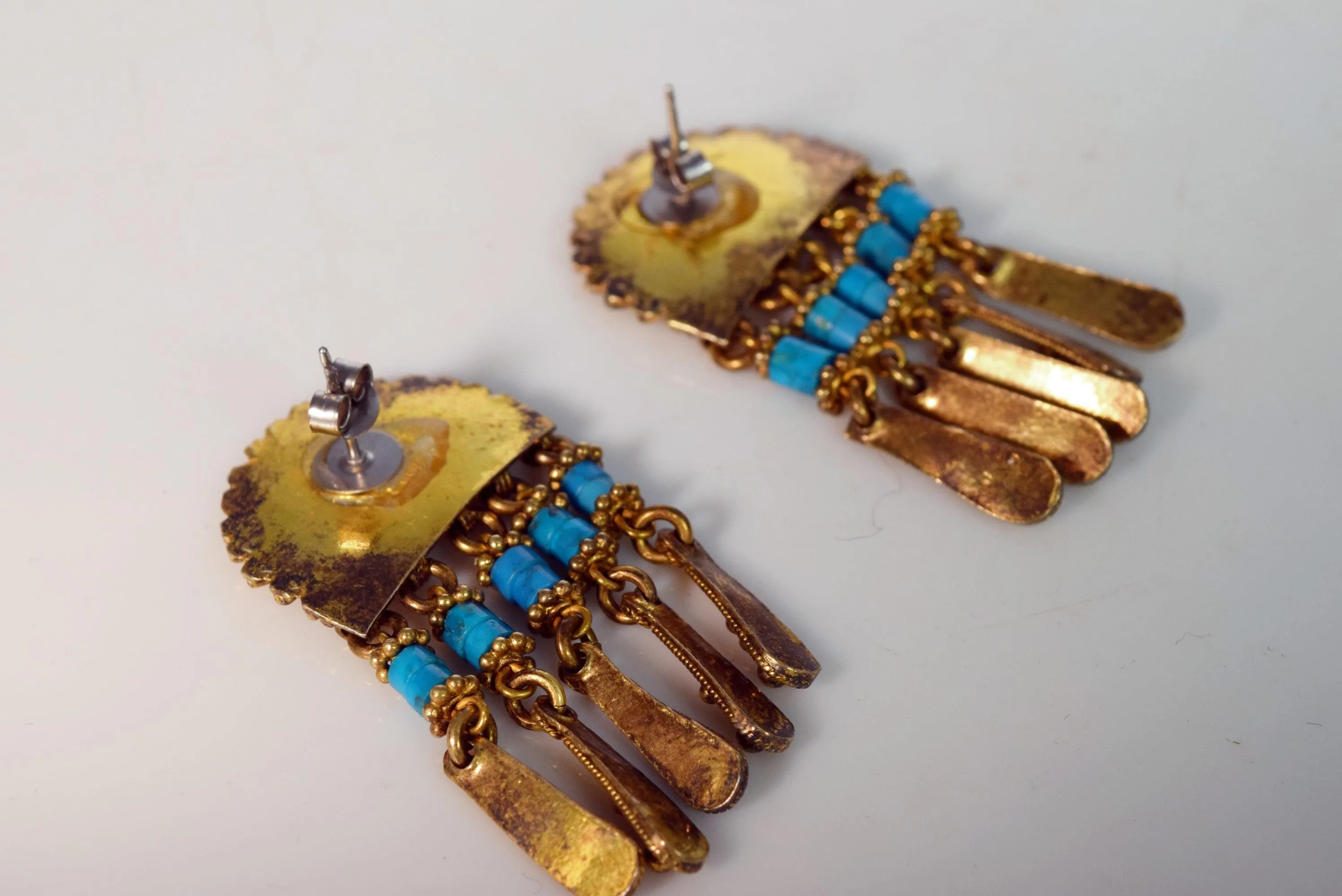 Vintage Greek or Turkish Byzantine Style Silver Dangle Earrings