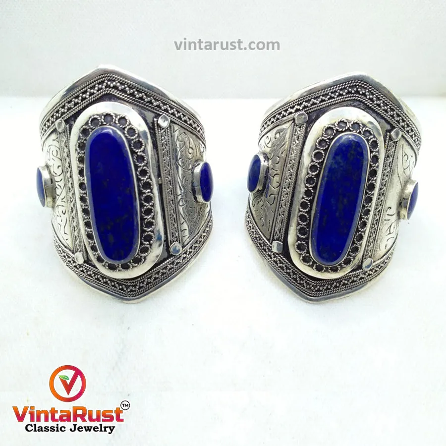 Vintage Lapis Lazuli Stone Cuff Bracelet
