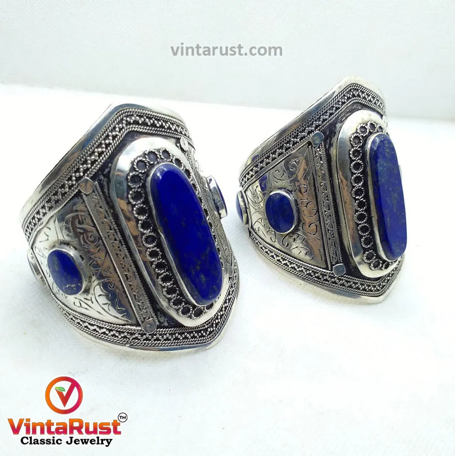 Vintage Lapis Lazuli Stone Cuff Bracelet