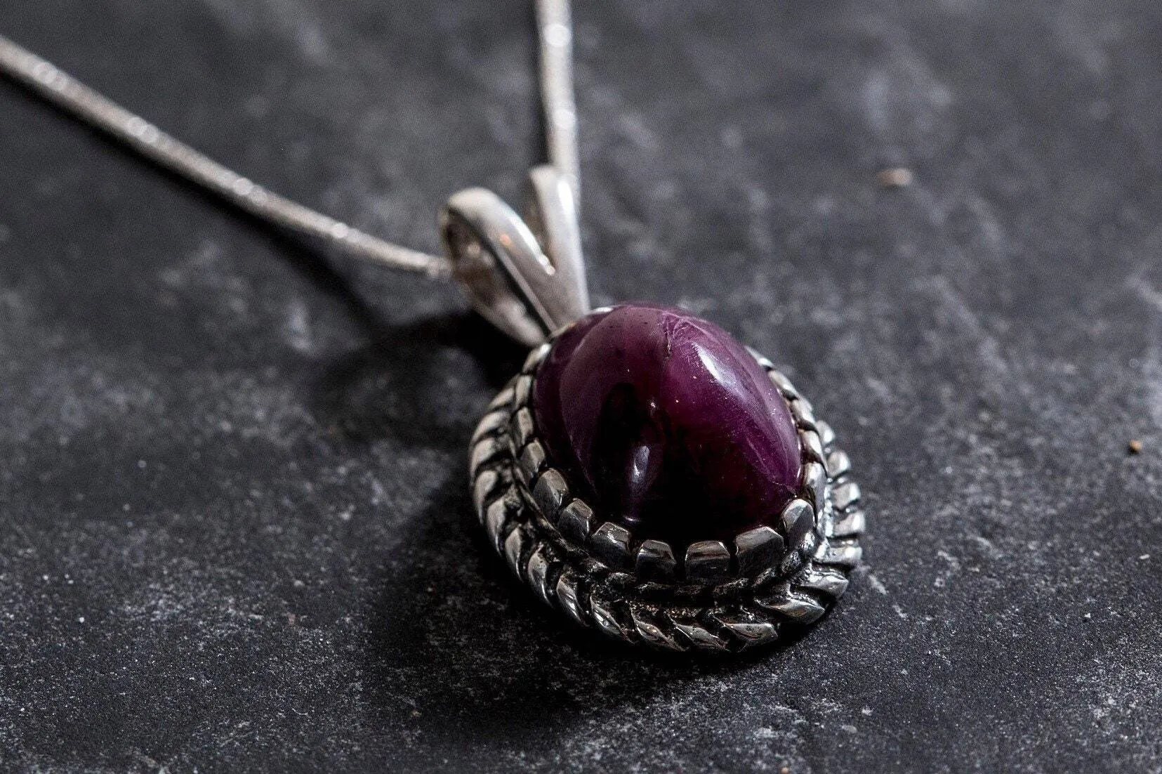 Vintage Ruby Pendant - Real Ruby Necklace - Red Oval Necklace