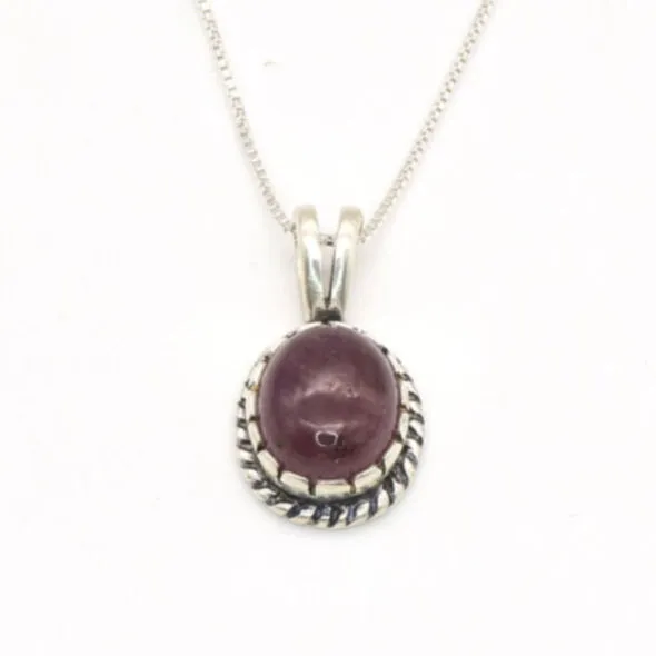 Vintage Ruby Pendant - Real Ruby Necklace - Red Oval Necklace
