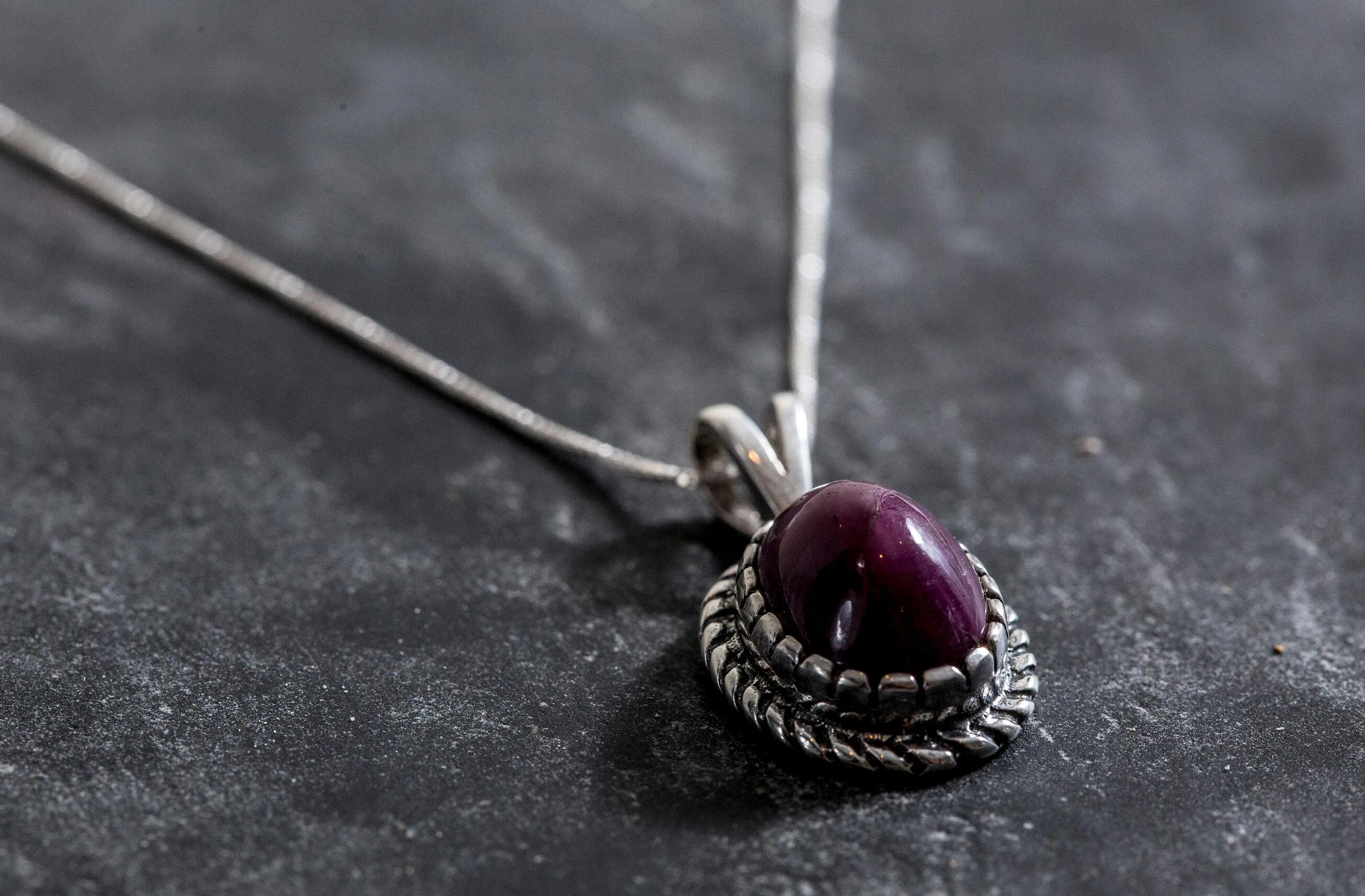 Vintage Ruby Pendant - Real Ruby Necklace - Red Oval Necklace