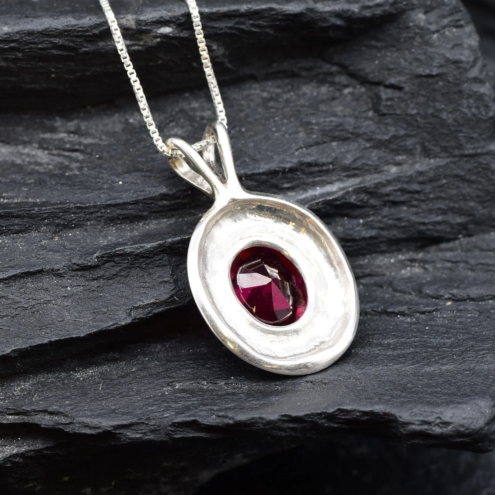 Vintage Ruby Pendant - Red Oval Necklace - Tribal Boho Neckalce