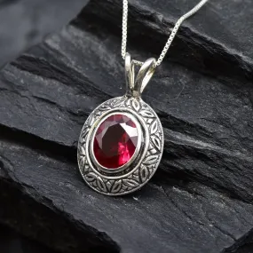 Vintage Ruby Pendant - Red Oval Necklace - Tribal Boho Neckalce