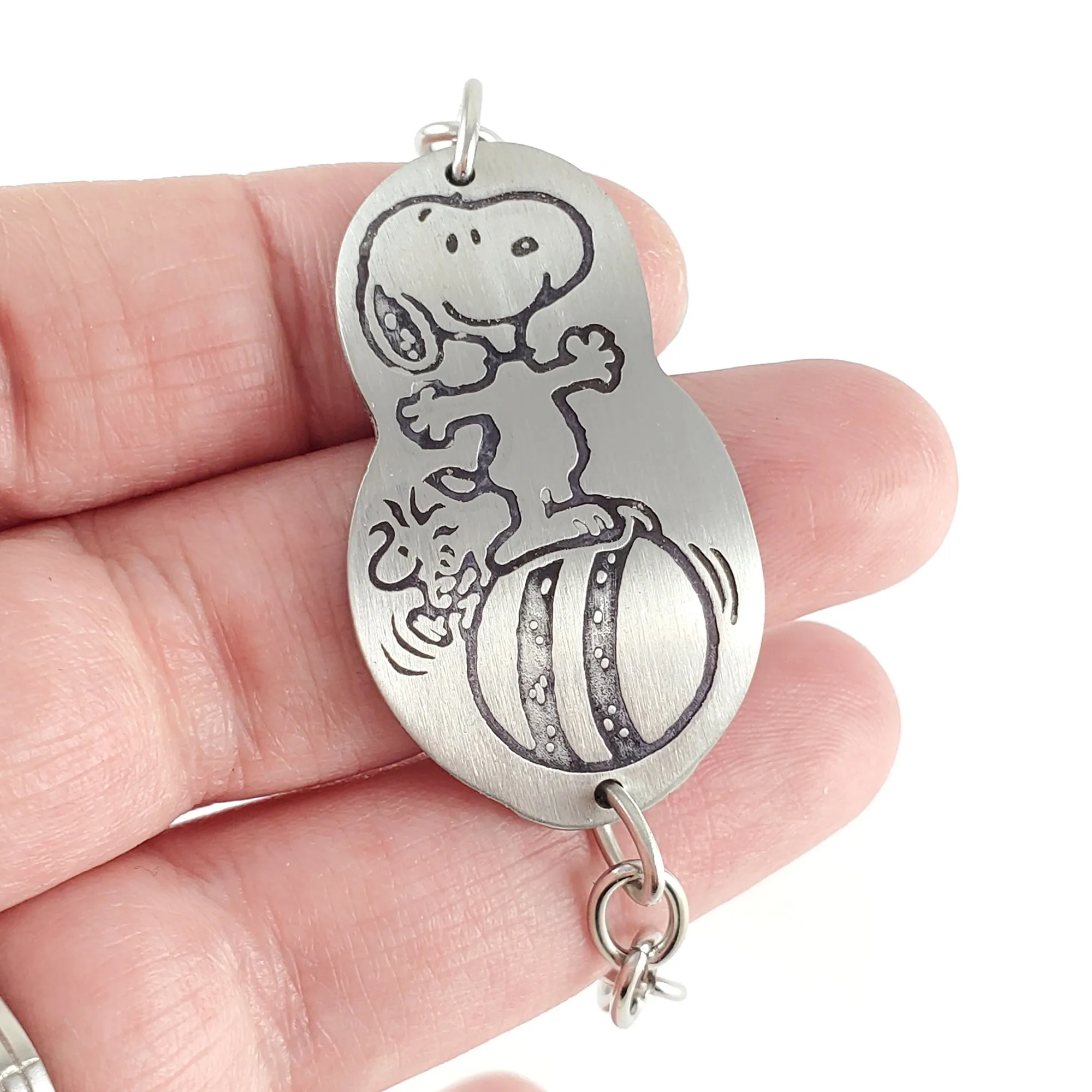 Vintage Snoopy & Woodstock Balancing on a Ball Stainless Steel Spoon Bracelet