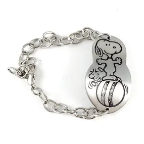 Vintage Snoopy & Woodstock Balancing on a Ball Stainless Steel Spoon Bracelet
