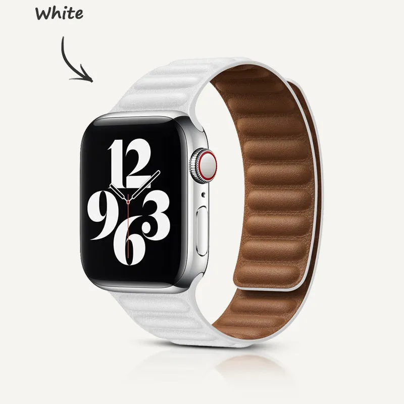 White | Leather Link Magnetic Strap