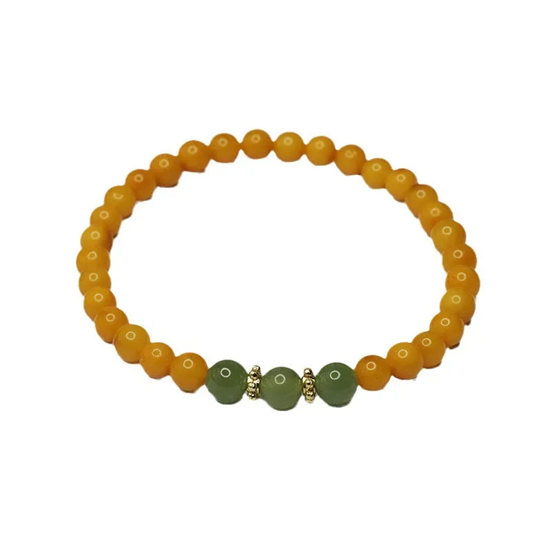 Women's Beeswax Bracelet with Honey Amber and Jade