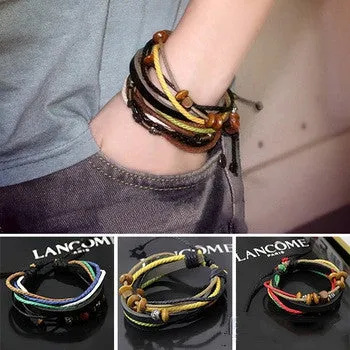 Womens Mens Wrap Multilayer Genuine Leather Rope Bracelet Chain With Charms
