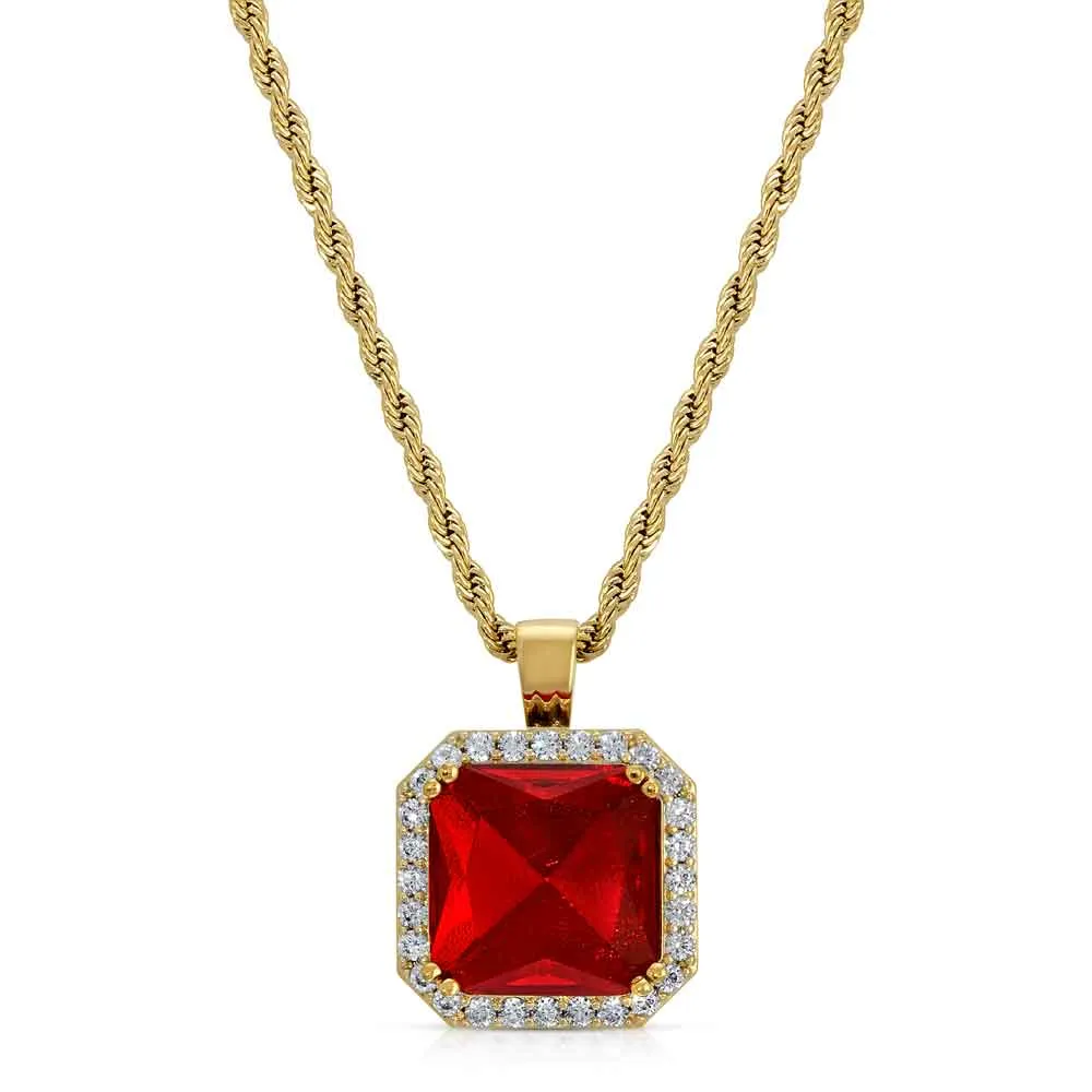 Women's Ruby Necklace Pendant & Rope Chain