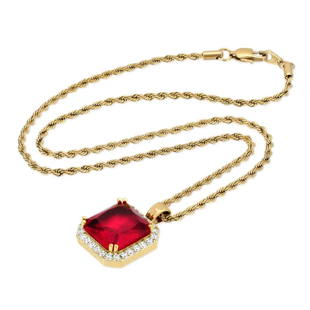 Women's Ruby Necklace Pendant & Rope Chain