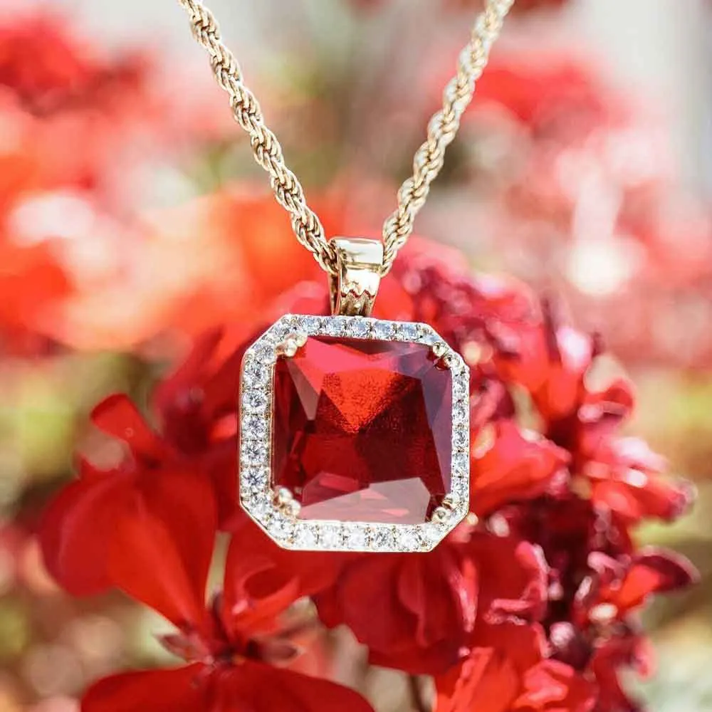 Women's Ruby Necklace Pendant & Rope Chain