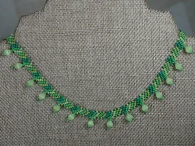 Woven Beaded Green Choker with Diamond Shaped Accents