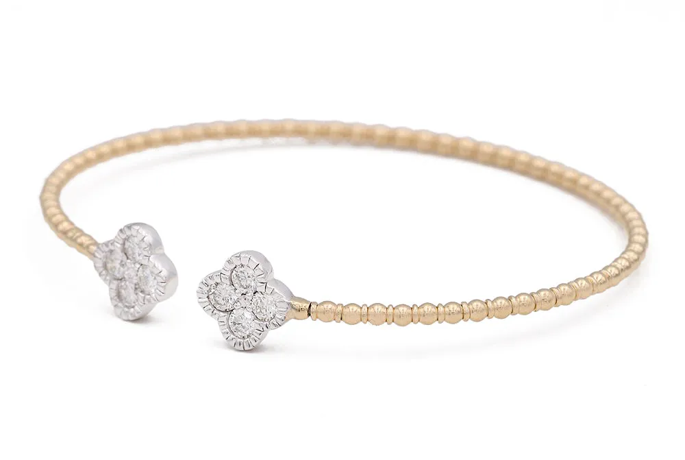 Yellow and White Gold Fancy Bangle Bracelet With Diamonds