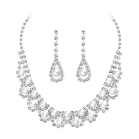 Yellow Chimes Elegant Latest Fashion A5 Grade Zircon Crystal Pearl Silver Choker Necklace Set for Women and Girls, White, Medium (Model: YCFJNS-361PRLCL-SL)