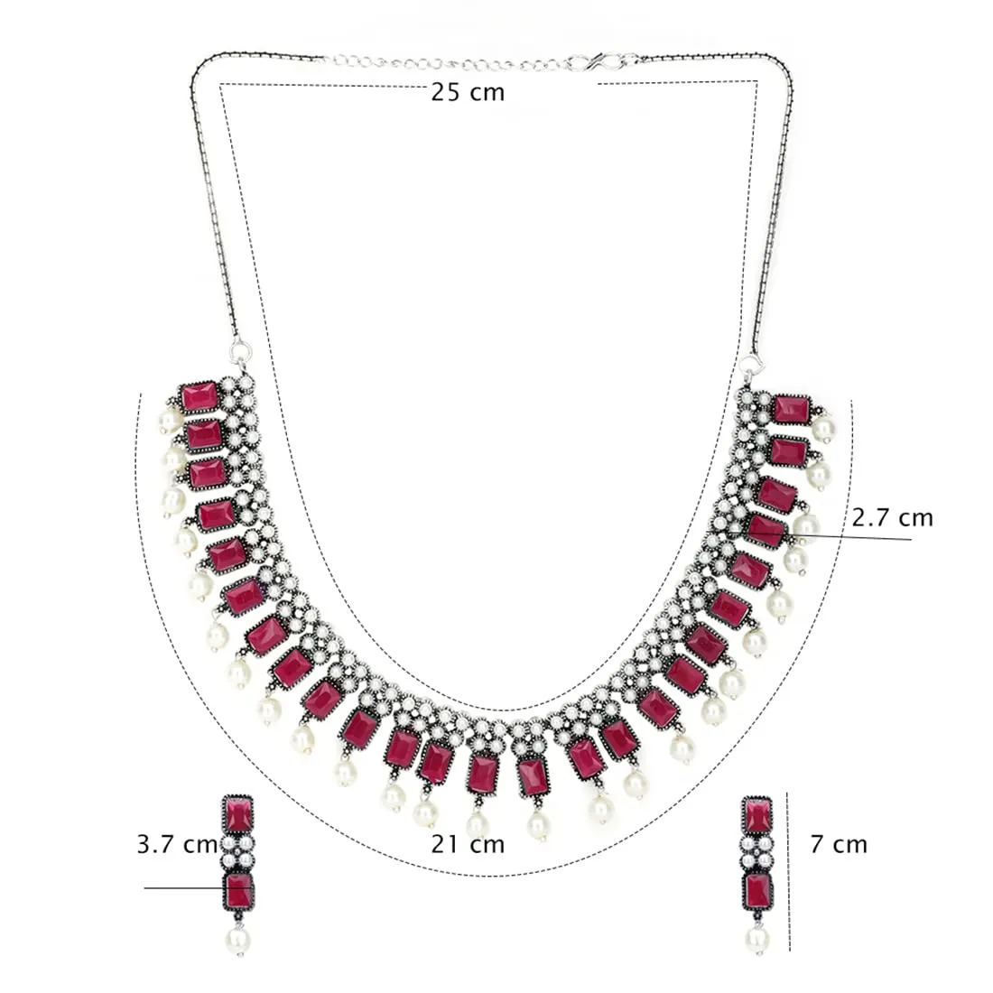 Yellow Chimes Jewellery Set for Women and Girls Traditional Silver Oxidised Jewellery Set Pink Choker Set | Studded Stone Choker Necklace Set for Women | Birthday Gift For Girls and Women Anniversary Gift for Wife